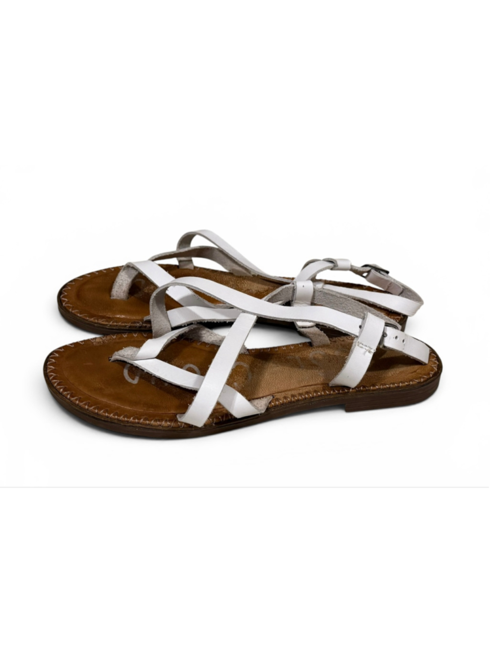M&C Women’s White Leather Strappy Flat Sandals Women’s US 7 EU 38 Made in Spain - Picture 6 of 9